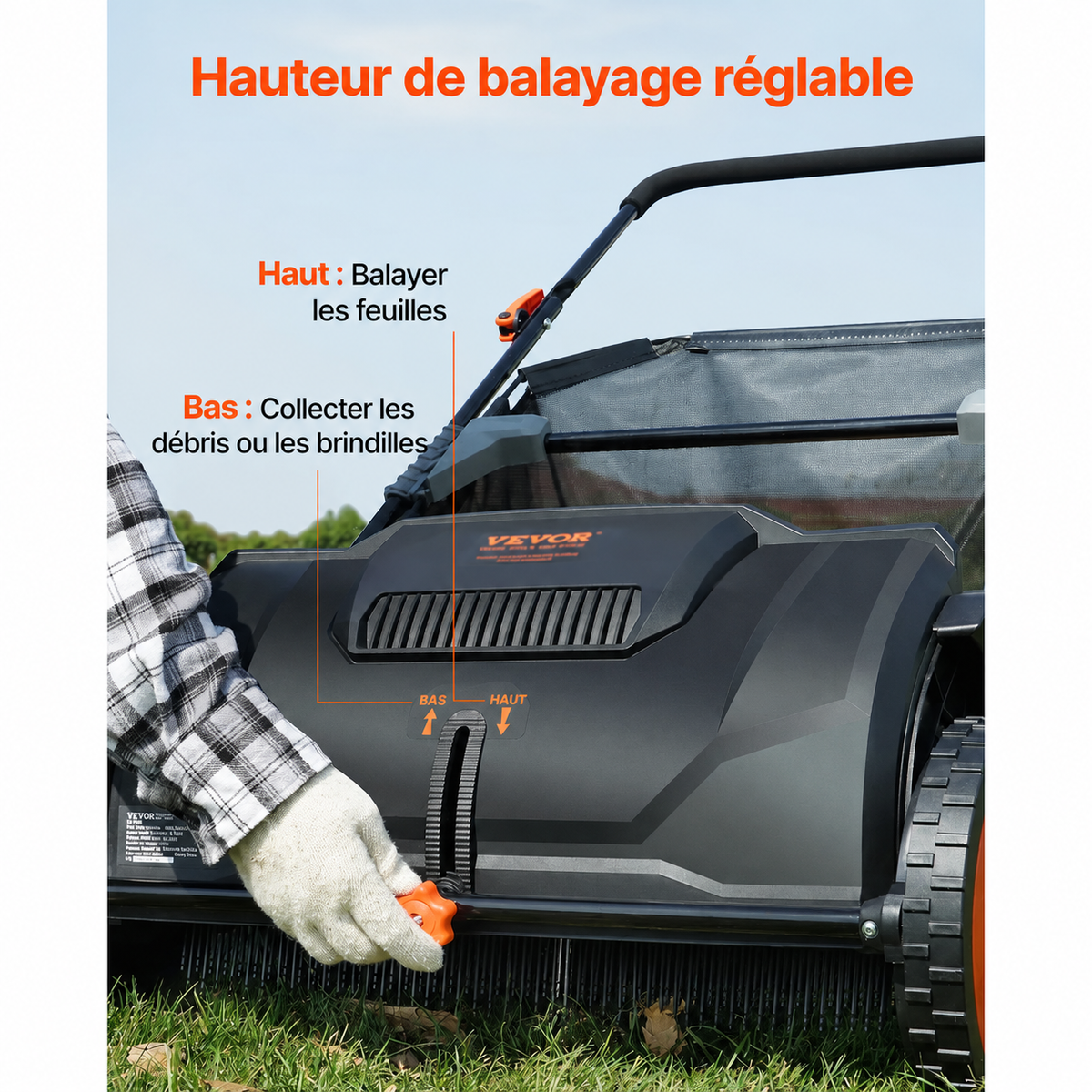 LeafMaster - Balayeuse à Gazon avec Bac à Grande Capacité